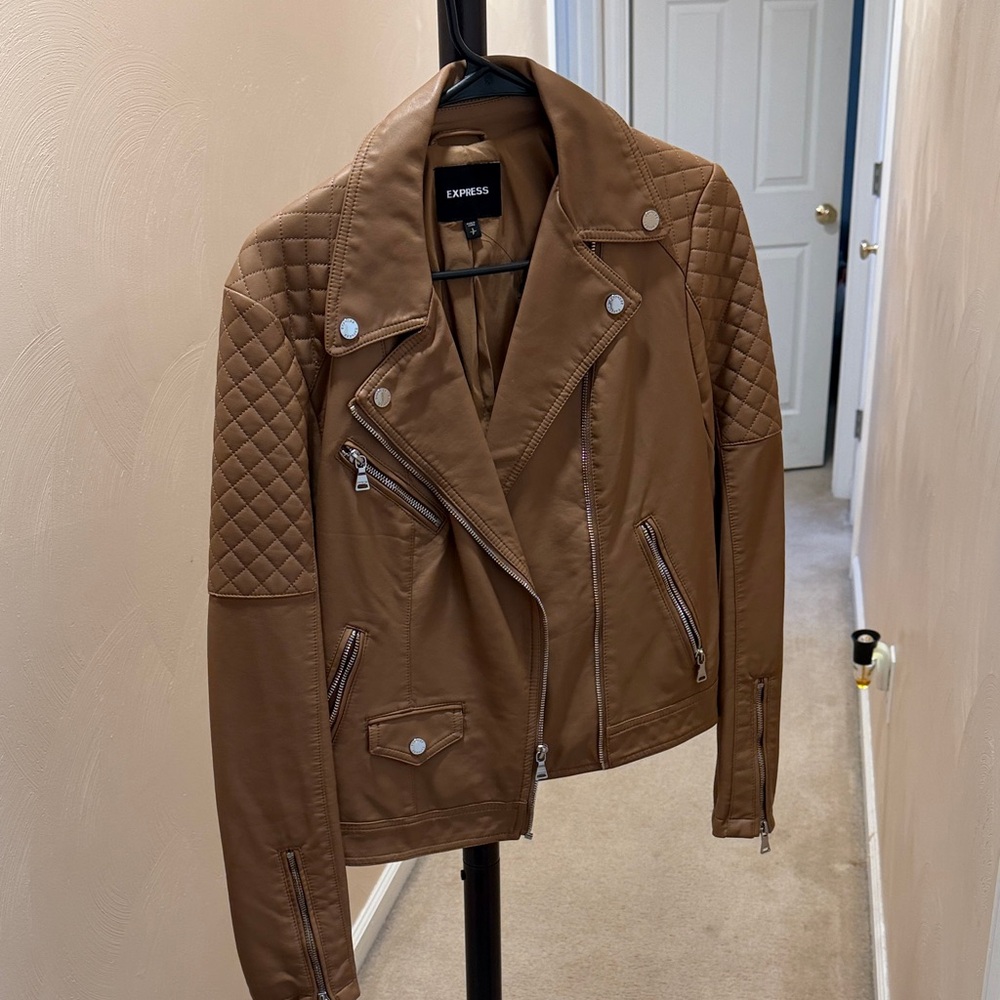 Express Women's Tan Quilted faux Leather Jacket